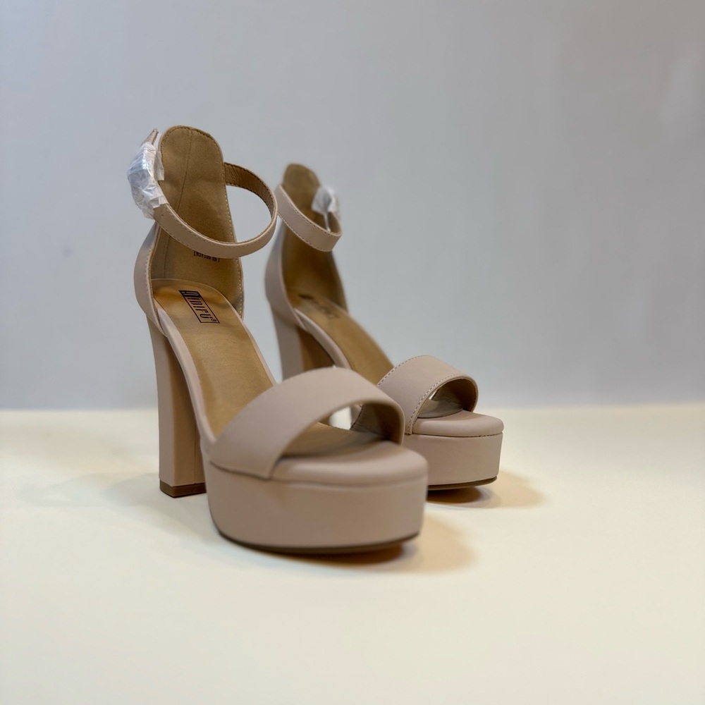 Cream Platform Heels with Ankle Strap 1 inch platform 4.5 inch heel.